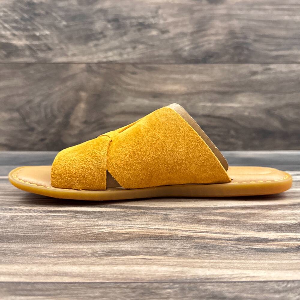 NIB Born Celena 8M Yellow Suede Cross Strap Flat Comfort Slide Sandals - Picture 5 of 10
